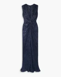 COSTARELLOS Mireille twist-front metallic plissé-jersey gown - Purple Purple