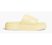 Embossed faux leather platform slides - Yellow