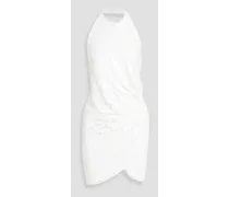 Jo wrap-effect sequined stretch-tulle halterneck mini dress - White