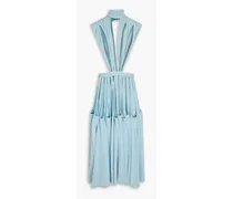 Cutout silk-velvet midi dress - Blue