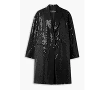 Draped sequined wool-blend trench coat - Black