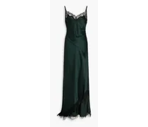 Sage lace-trimmed satin maxi slip dress - Green