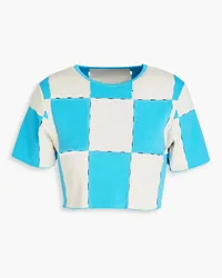 Jacquemus Gelato cropped checked laser-cut cotton-blend top - Blue Blue