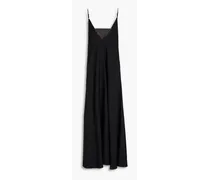 Bead-embellished layered twill maxi dress - Black