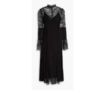 Dreaming lace-paneled crepe de chine midi dress - Black
