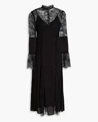 Temperley London Dreaming lace-paneled crepe de chine midi dress - Black Black