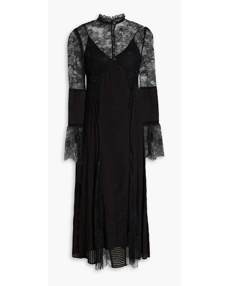 Temperley London Dreaming lace-paneled crepe de chine midi dress - Black Black