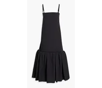 Gathered cotton-poplin midi dress - Black