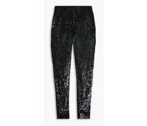 Sequined chiffon skinny pants - Black