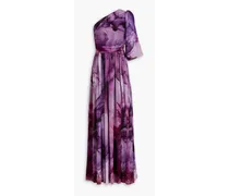 One-sleeve printed chiffon gown - Purple