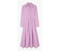 Eleanor pleated topstitched cotton-poplin shirt dress - Pink