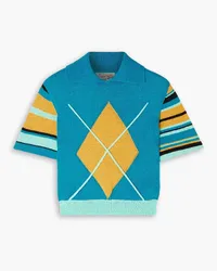 Andersson Bell Cropped argyle knitted polo sweater - Blue Blue