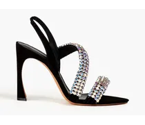 Alanis 100 crystal-embellished suede slingback sandals - Black