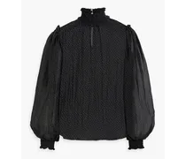 Sierre shirred metallic fil coupé cotton-blend gauze blouse - Black