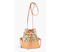Printed twill and leather bucket bag - Pink