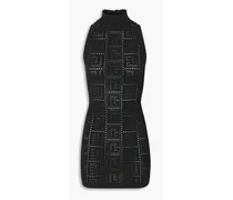 Pointelle-knit turtleneck mini dress - Black