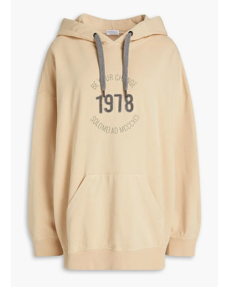 Printed French cotton-terry hoodie - Neutral