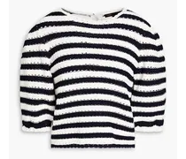 Striped pointelle-knit top - Blue