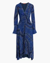 Altuzarra Ruched printed silk-crepe midi dress - Blue Blue