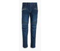 Tapered ribbed-paneled denim jeans - Blue