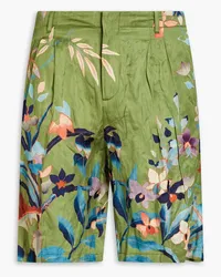 Etro Pleated floral-print satin shorts - Green Green