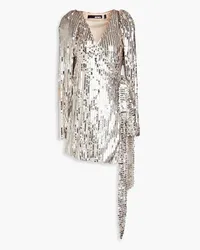 ROTATE Birger Christensen Sequined mesh mini wrap dress - Metallic Metallic