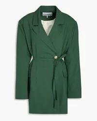 Ganni Double-breasted crepe blazer - Green Green