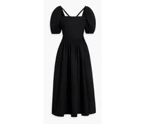 Gathered cotton-twill midi dress - Black