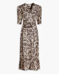 Sandro Floral-print silk-twill midi wrap dress - Black Black