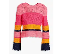 Striped crochet-knit cotton top - Pink