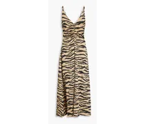 Zebra-print crinkled-satin midi dress - Animal print