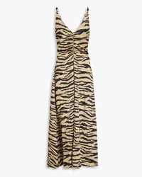 Ganni Zebra-print crinkled-satin midi dress - Animal print Animal