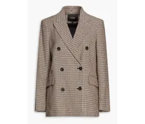 Double-breasted houndstooth tweed blazer - Brown