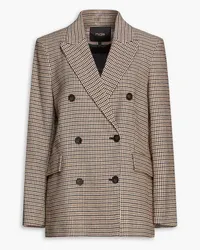 Maje Double-breasted houndstooth tweed blazer - Brown Brown