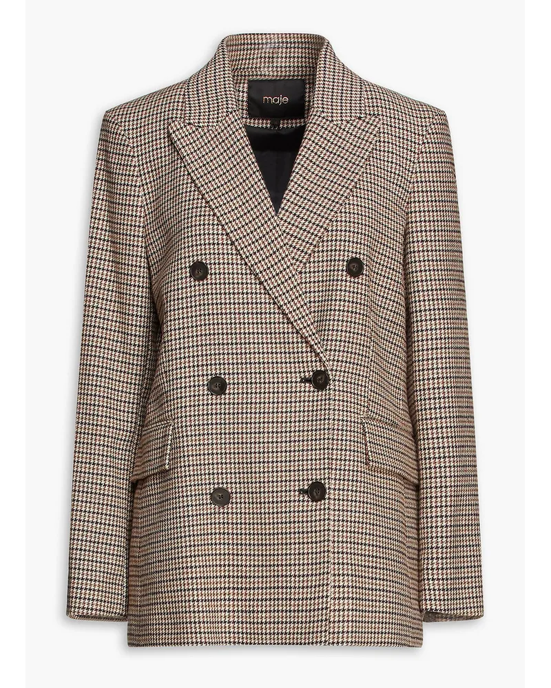 Maje Double-breasted houndstooth tweed blazer - Brown Brown