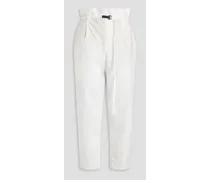 Cropped crinkled cotton-blend tapered pants - White