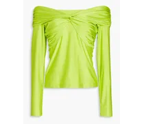 Yuma off-the-shoulder ruched twisted satin top - Green