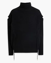 palmer//harding Possibility lace-up ribbed wool and cotton-blend turtleneck sweater - Black Black