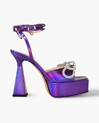 Mach & Mach Double Bow crystal-embellished iridescent leather platform sandals - Purple Purple