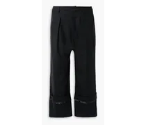 Cropped satin-trimmed wool-twill pants - Black