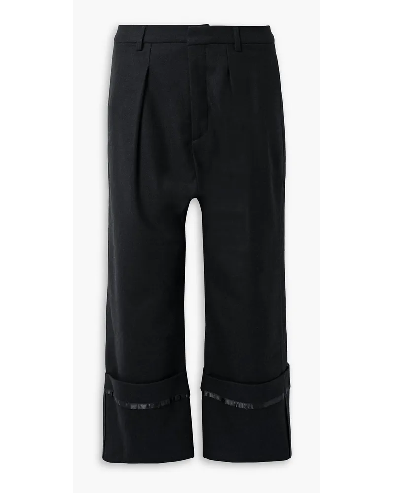 R13 Cropped satin-trimmed wool-twill pants - Black Black