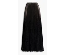 Pleated faux leather and corded lace maxi skirt - Black