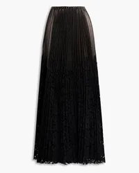 Valentino Garavani Pleated faux leather and corded lace maxi skirt - Black Black