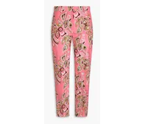 Printed cotton-poplin straight-leg pants - Pink
