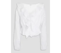 Ruffled broderie anglaise ramie blouse - White