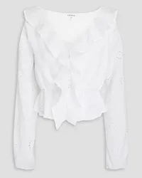 Frame Denim Ruffled broderie anglaise ramie blouse - White White