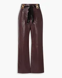 Lanvin Belted leather flared pants - Burgundy Burgundy