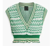 Cropped jacquard-knit cotton-blend vest - Green