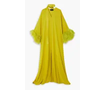 Feather-trimmed crepe kaftan - Yellow