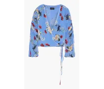 Ruched floral-print silk-georgette wrap top - Blue